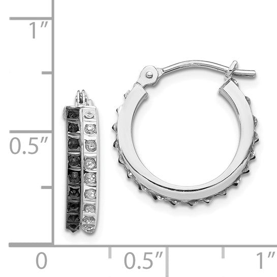 14k White Gold Diamond Fascination B and W Diamond Round Hinged Hoop Earrings
