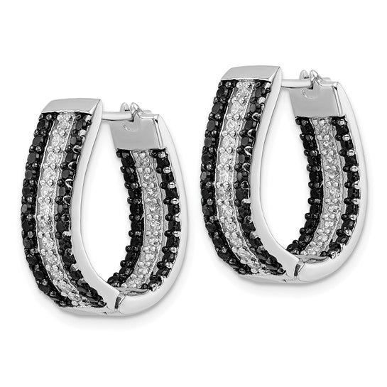 Sterling Silver Black Rhodium Black and Clear CZ In and Out Hoop Earrings
