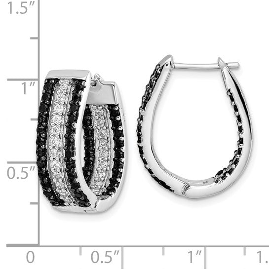 Sterling Silver Black Rhodium Black and Clear CZ In and Out Hoop Earrings