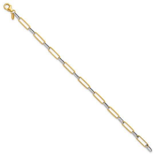 14K with White Rhod Polished/Textured Fancy Link Bracelet