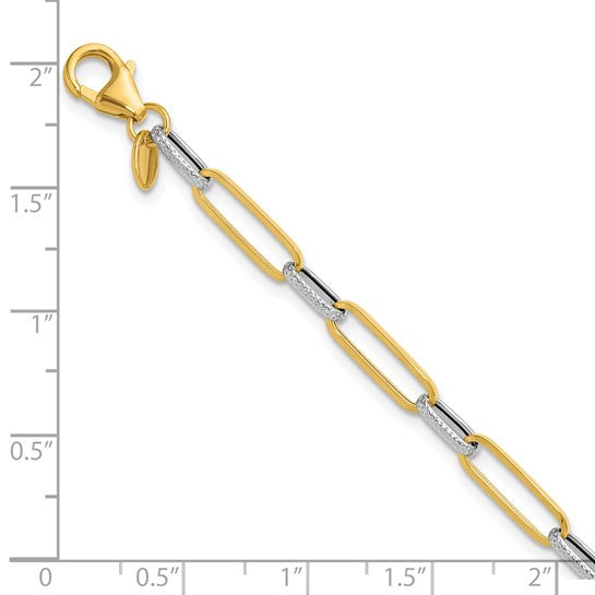 14K with White Rhod Polished/Textured Fancy Link Bracelet