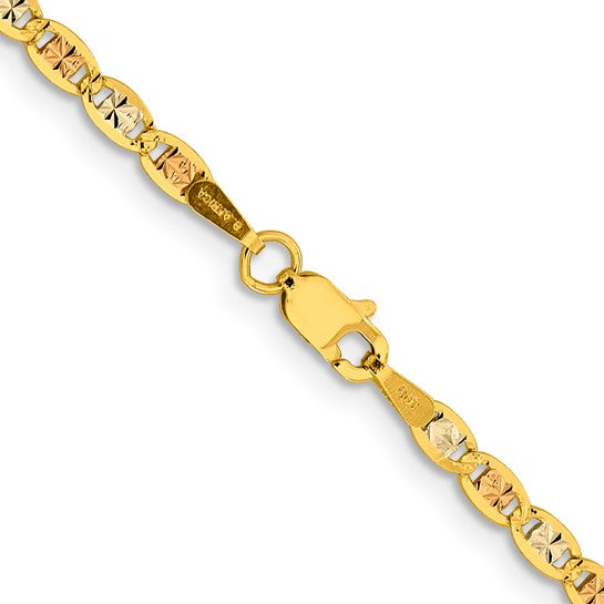 14K 2.75mm Tri-color Pavé Valentino with Lobster Clasp Chain
