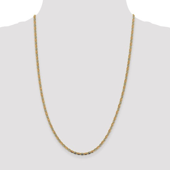 14K 2.75mm Tri-color Pavé Valentino with Lobster Clasp Chain