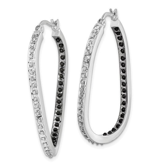 Sterling Silver Platinum-plated Diamond Black and White Diamond In and Out Hoop Earring