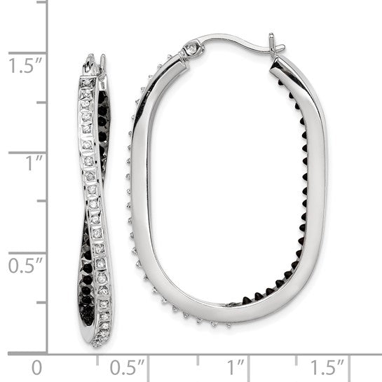 Sterling Silver Platinum-plated Diamond Black and White Diamond In and Out Hoop Earring