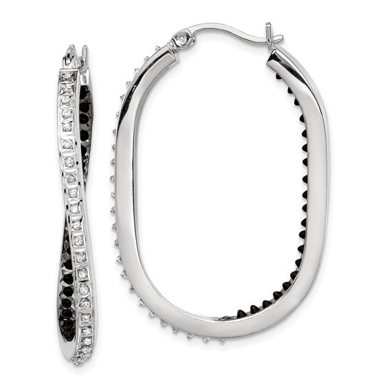 Sterling Silver Platinum-plated Diamond Black and White Diamond In and Out Hoop Earring