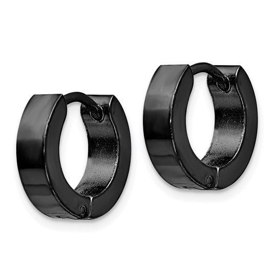 Stainless Steel Polished Black IP-plated 4mm Hinged Hoop Earrings
