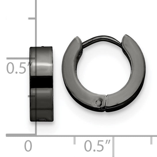 Stainless Steel Polished Black IP-plated 4mm Hinged Hoop Earrings