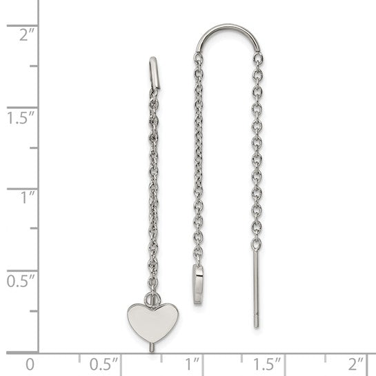 Stainless Steel Polished Threader Heart Dangle Earrings