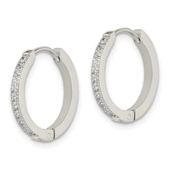 Stainless Steel Polished with Preciosa Crystal 2mm Hinged Hoop Earrings