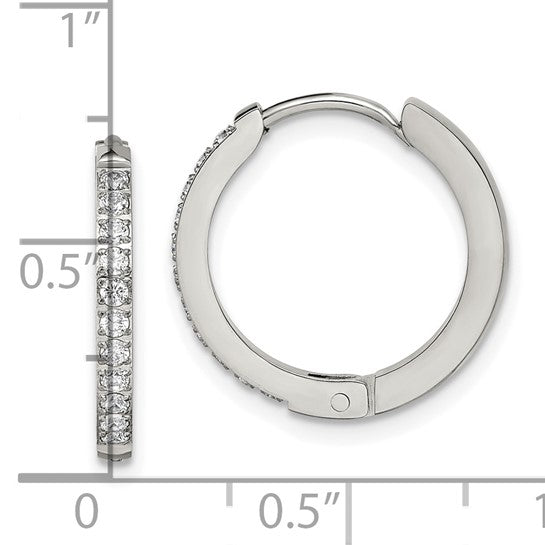 Stainless Steel Polished with Preciosa Crystal 2mm Hinged Hoop Earrings