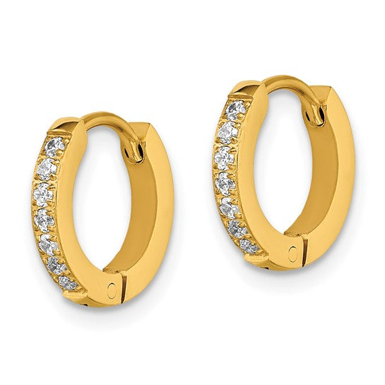 Stainless Steel Polished Yellow IP-plated with Preciosa Crystal Hinged Hoop Earrings