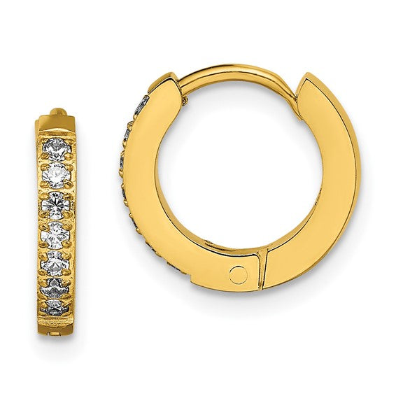 Stainless Steel Polished Yellow IP-plated with Preciosa Crystal Hinged Hoop Earrings