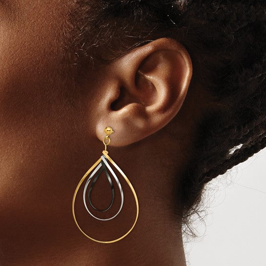 Chisel Stainless Steel Polished Black and Yellow IP-plated Twisted Post Dangle Earrings