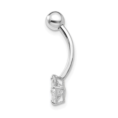 10k White Gold with 5mm Square Cz Belly Dangle
