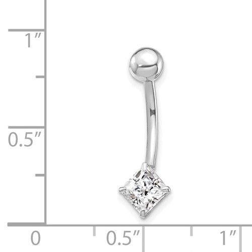 10k White Gold with 5mm Square Cz Belly Dangle