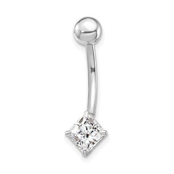 10k White Gold with 5mm Square Cz Belly Dangle