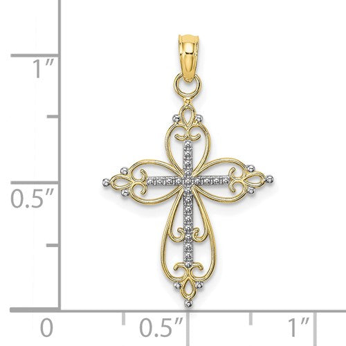 10K with Rhodium Beaded Cross Charm