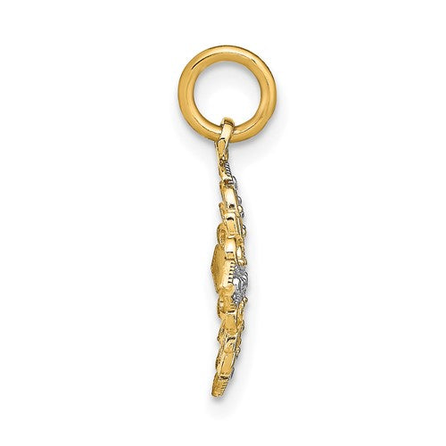 10K with Rhodium and D/C Filigree Medallion Charm