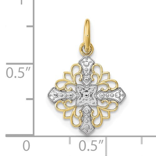 10K with Rhodium and D/C Filigree Medallion Charm