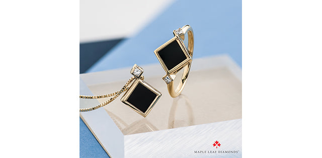 10KY Gold Black Onyx and Diamond Necklace - Bijouterie Classique