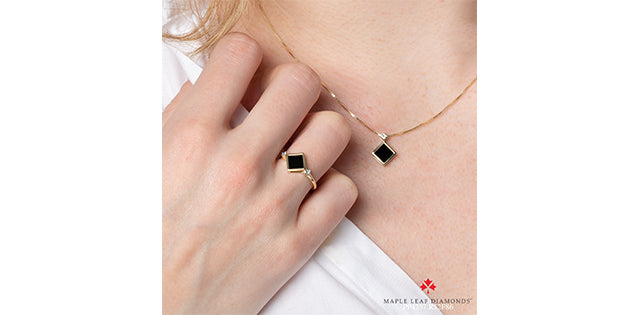 10KY Gold Black Onyx and Diamond Necklace - Bijouterie Classique