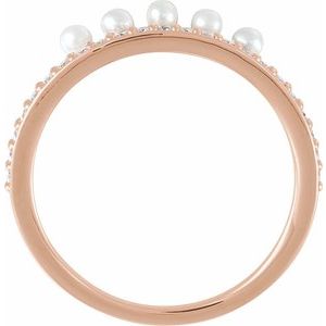 14K Rose Cultured White Freshwater Pearl & 1/5 CTW Natural Diamond Stackable Ring