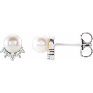 Platinum Cultured White Freshwater Cultured Pearl & .08 CTW Natural Diamond Earrings