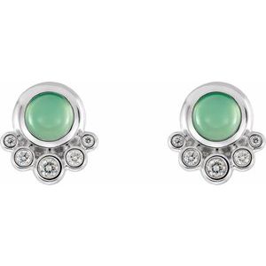 14K White Natural Green Chrysoprase & 1/8 CTW Natural Diamond Earrings