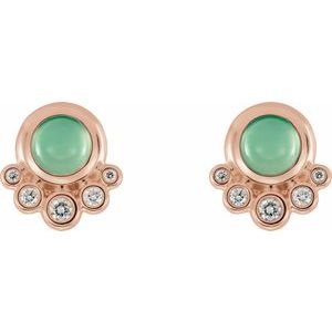 14K Rose Natural Green Chrysoprase & 1/8 CTW Natural Diamond Earrings