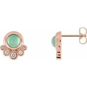 14K Rose Natural Green Chrysoprase & 1/8 CTW Natural Diamond Earrings