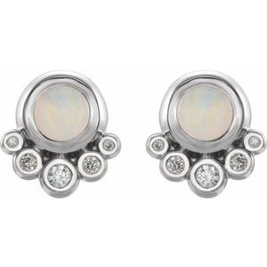 14K White Natural Opal & 1/8 CTW Natural Diamond Earrings