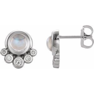 Platinum Natural Rainbow Moonstone & 1/8 CTW Natural Diamond Earrings