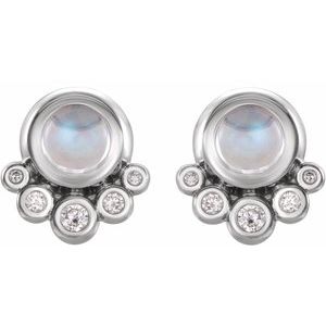 Platinum Natural Rainbow Moonstone & 1/8 CTW Natural Diamond Earrings