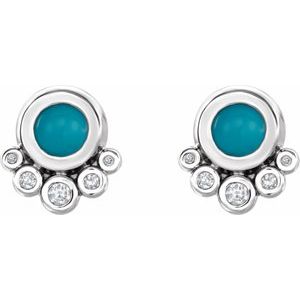 14K White Natural Turquoise & 1/8 CTW Natural Diamond Earrings