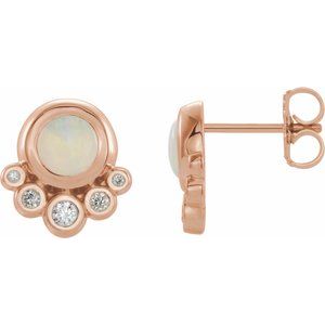 14K Rose Natural White Opal & 1/8 CTW Natural Diamond Earrings