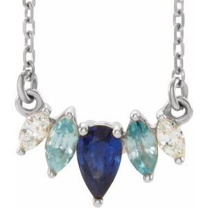 Sterling Silver Natural Multi-Gemstone & .06 CTW Natural Diamond Bar 18" Necklace
