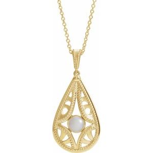 14K Yellow Cultured White Freshwater Pearl Vintage-Inspired 16-18" Necklace