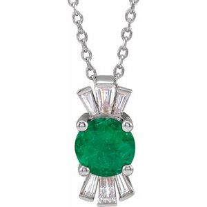 Sterling Silver Lab-Grown Emerald & 1/6 CTW Natural Diamond 16-18" Necklace