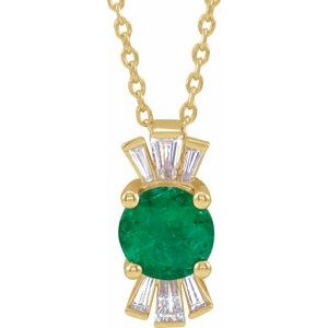 14K Yellow Natural Emerald & 1/6 CTW Natural Diamond 16-18" Necklace