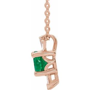 14K Rose Natural Emerald & 1/6 CTW Natural Diamond 16-18" Necklace