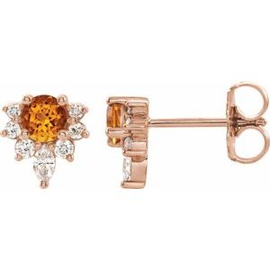 14K Rose Natural Citrine & 1/6 CTW Natural Diamond Earrings