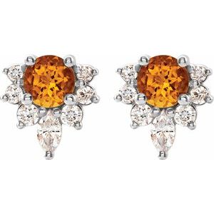 14K White Natural Citrine & 1/6 CTW Natural Diamond Earrings