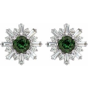 14K White Natural Green Tourmaline & 3/4 CTW Natural Diamond Earrings