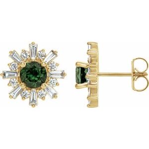 14K Yellow Natural Green Tourmaline & 3/4 CTW Natural Diamond Earrings