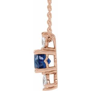 14K Rose Lab-Grown Blue Sapphire & 1/5 CTW Natural Diamond 16-18" Necklace