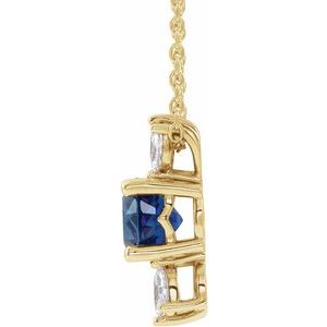 14K Yellow Lab-Grown Blue Sapphire & 1/5 CTW Natural Diamond 16-18" Necklace