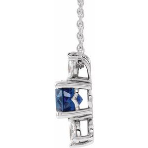 Sterling Silver Natural Blue Sapphire & 1/5 CTW Natural Diamond 16-18" Necklace