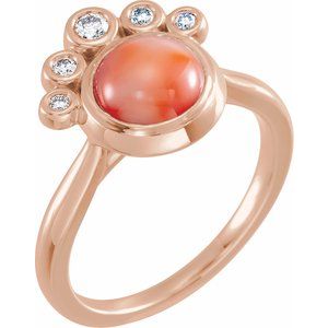 14K Rose Natural Pink Coral & 1/8 CTW Natural Diamond Ring