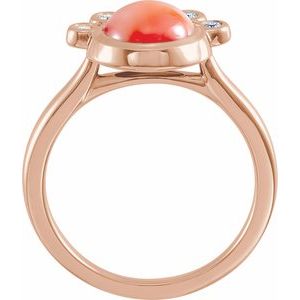14K Rose Natural Pink Coral & 1/8 CTW Natural Diamond Ring